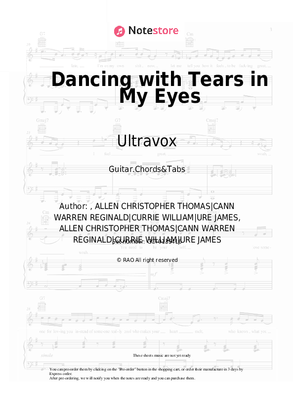 Dancing with Tears in My Eyes - Ultravox Chords and Tabs - Guitar.Chords&Tabs