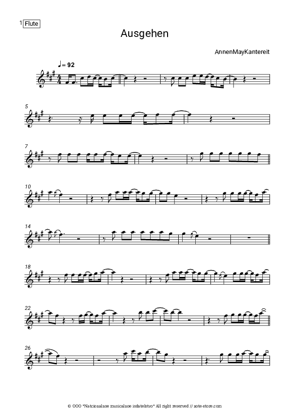Ausgehen - AnnenMayKantereit Flute Sheet Music - Flute