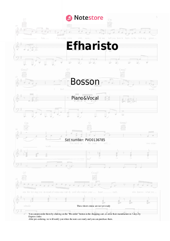 Efharisto - Bosson Piano Sheet Music with the Voice part - Piano&Vocal