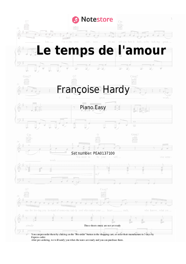 Le temps de l'amour - Françoise Hardy Piano Sheet Music Easy - Piano.Easy