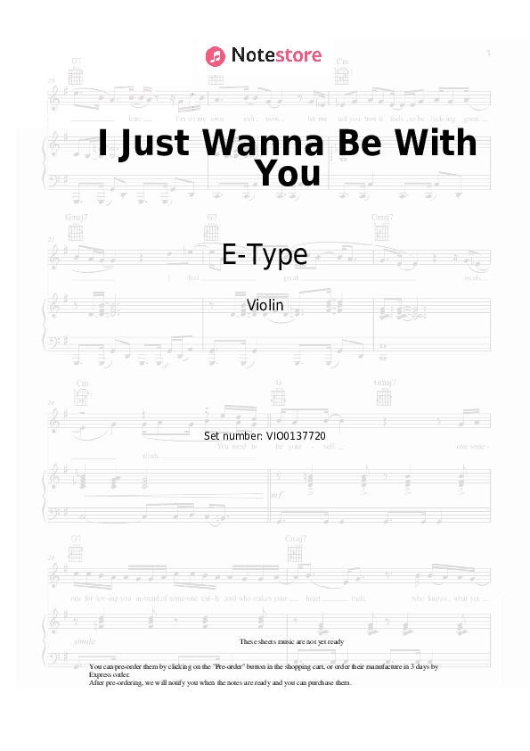 I Just Wanna Be With You - E-Type Violin Sheet Music - Violin