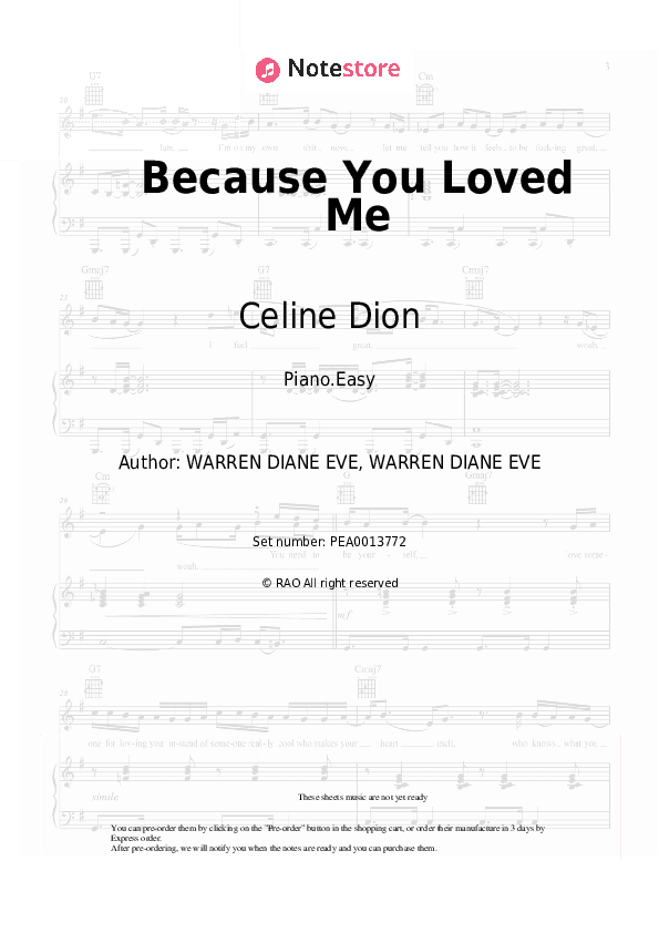 Because You Loved Me - Celine Dion Piano Sheet Music Easy - Piano.Easy
