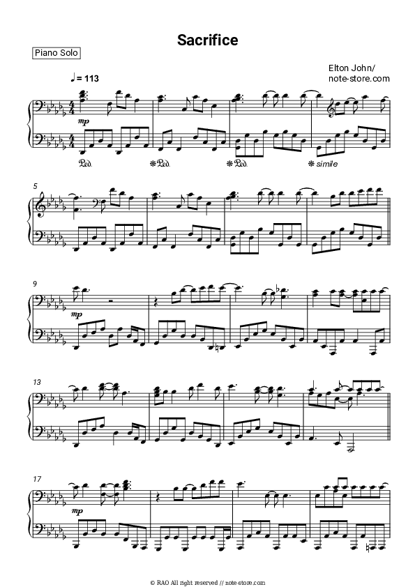 Sacrifice - Elton John Piano Sheet Music - Piano.Solo