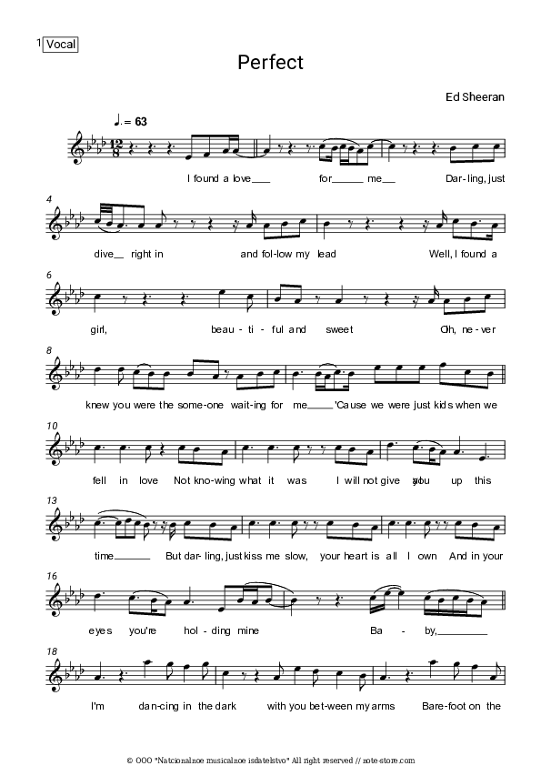 Perfect - Ed Sheeran Vocal Sheet Music - Vocal