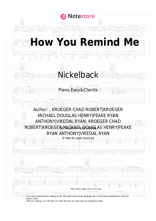 How You Remind Me - Nickelback Sheet Music Easy and Chords - Piano.Easy&Chords
