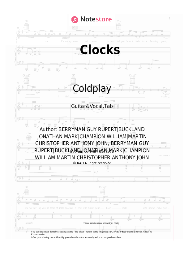 Clocks - Coldplay Chords and Voice - Guitar&Vocal.Tab