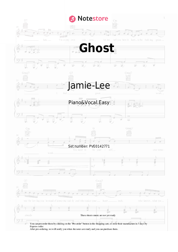 Ghost - Jamie-Lee Piano Sheet Music Easy and Vocal - Piano&Vocal.Easy