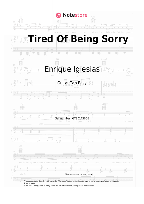 Tired Of Being Sorry - Enrique Iglesias Tabs Easy - Guitar.Tab.Easy