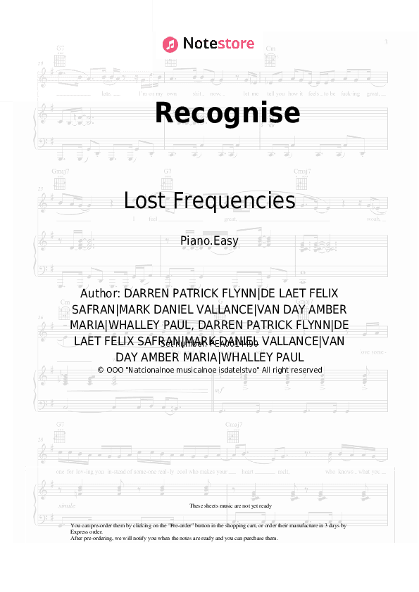 Recognise - Lost Frequencies, Flynn Piano Sheet Music Easy - Piano.Easy