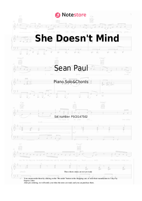 She Doesn't Mind - Sean Paul Piano Sheet Music and Chords - Piano.Solo&Chords