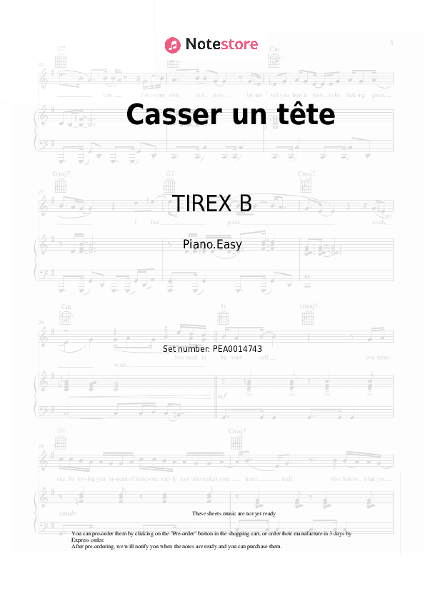 Casser un tête - TIREX B, Mr Carlton Piano Sheet Music Easy - Piano.Easy