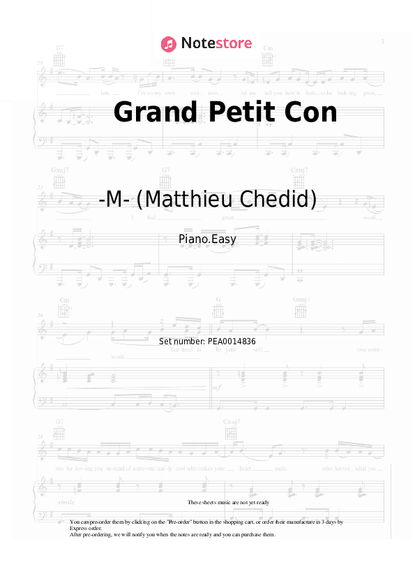 Grand Petit Con - -M- (Matthieu Chedid) Piano Sheet Music Easy - Piano.Easy