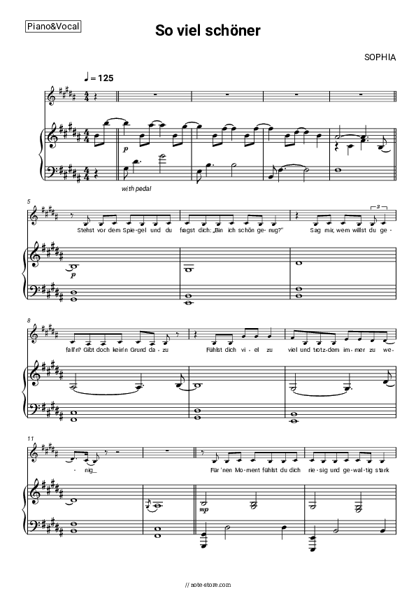 So viel schöner - SOPHIA Piano Sheet Music with the Voice part - Piano&Vocal