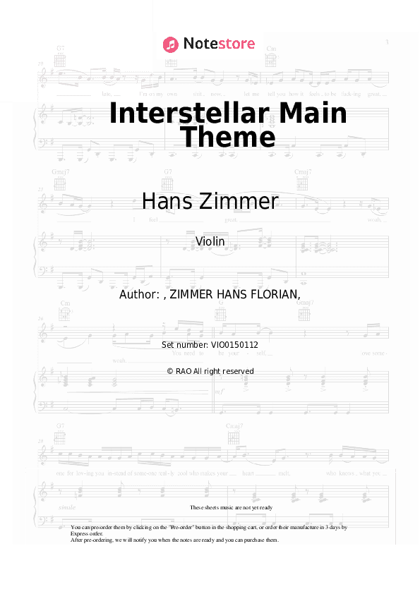 Interstellar Main Theme - Hans Zimmer Violin Sheet Music - Violin