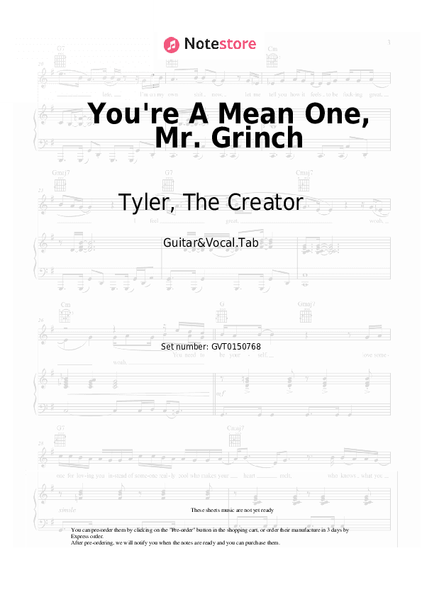 You're A Mean One, Mr. Grinch - Tyler, The Creator Chords and Voice - Guitar&Vocal.Tab