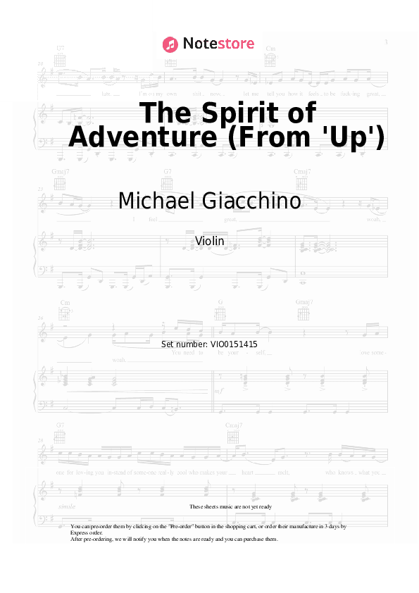 The Spirit of Adventure (From 'Up') - Michael Giacchino Violin Sheet Music - Violin