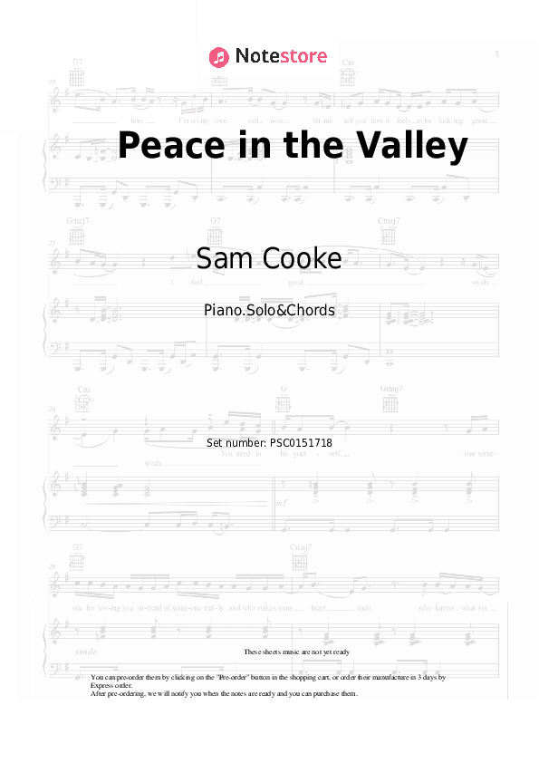 Peace in the Valley - Sam Cooke Piano Sheet Music and Chords - Piano.Solo&Chords