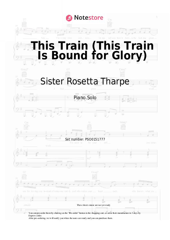 This Train (This Train Is Bound for Glory) - Sister Rosetta Tharpe, American folk music Piano Sheet Music - Piano.Solo