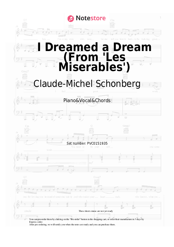 I Dreamed a Dream (From 'Les Miserables') - Claude-Michel Schonberg, Anne Hathaway Piano Sheet Music with the Vocal and Chords - Piano&Vocal&Chords
