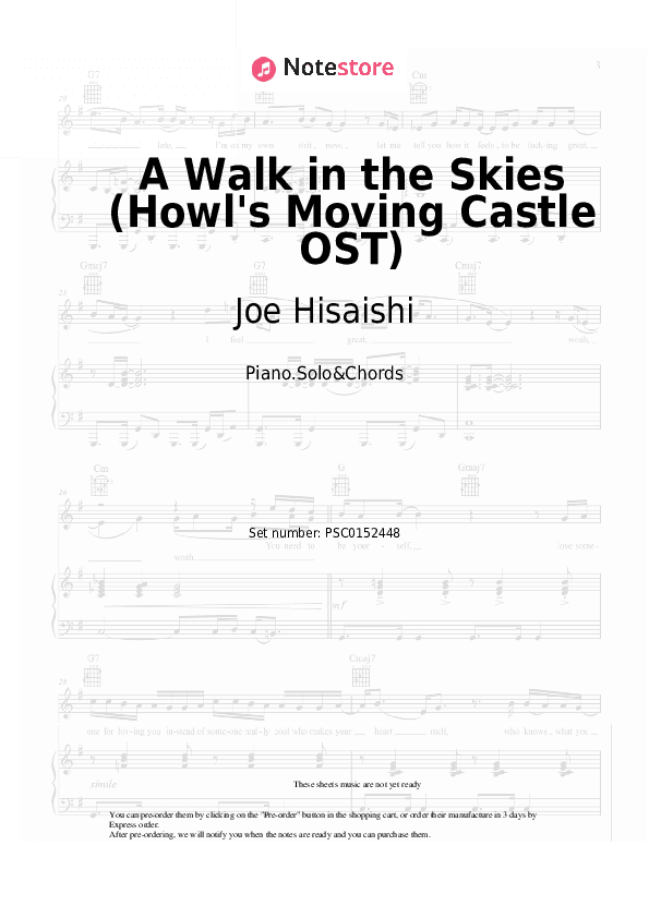 A Walk in the Skies (Howl's Moving Castle OST) - Joe Hisaishi Piano Sheet Music and Chords - Piano.Solo&Chords