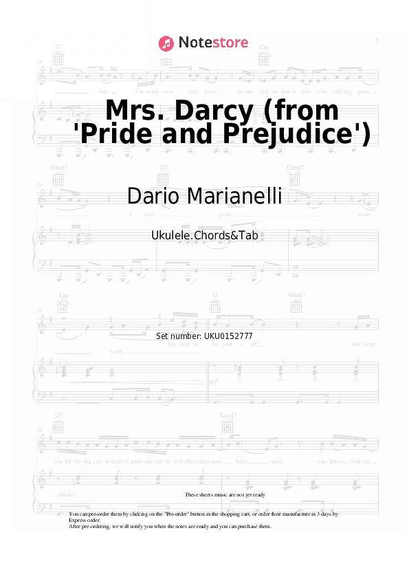 Mrs. Darcy (from 'Pride and Prejudice') - Dario Marianelli Ukulele Sheet Music - Ukulele.Chords&Tab