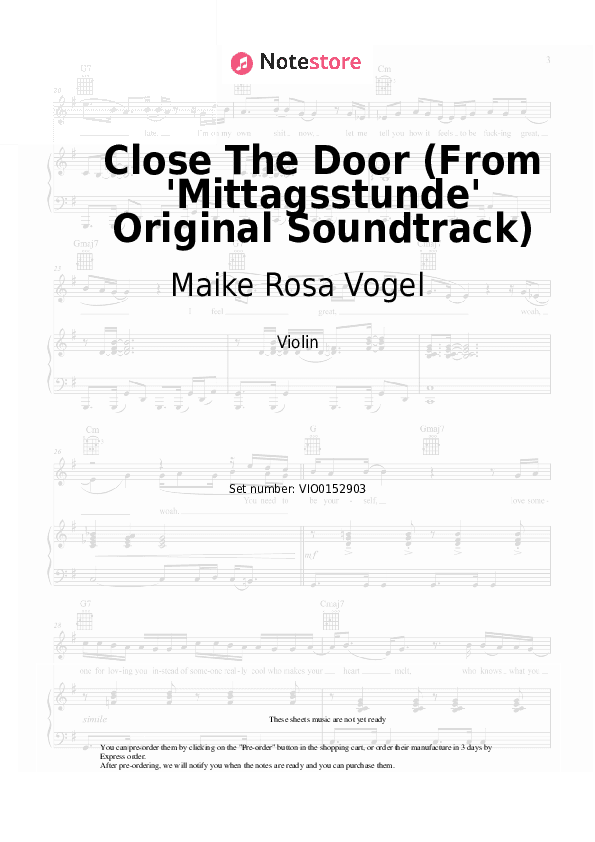 Close The Door (From 'Mittagsstunde' Original Soundtrack) - Maike Rosa Vogel Violin Sheet Music - Violin