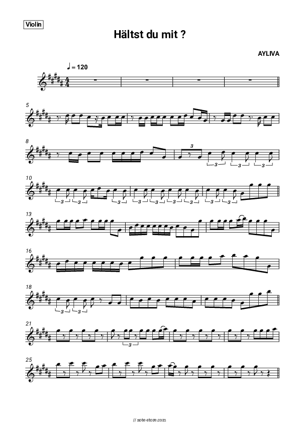 Hältst du mit? - AYLIVA Violin Sheet Music - Violin
