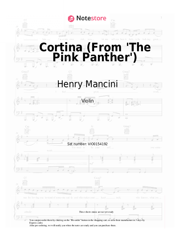 Cortina (From 'The Pink Panther') - Henry Mancini Violin Sheet Music - Violin