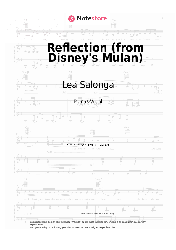 Reflection (from Disney's Mulan) - Lea Salonga, Matthew Wilder, David Zippel Piano Sheet Music with the Voice part - Piano&Vocal