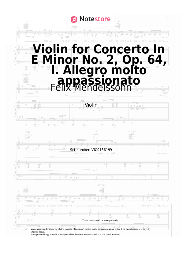 Violin for Concerto In E Minor No. 2, Op. 64, I. Allegro molto appassionato - Felix Mendelssohn Violin Sheet Music - Violin