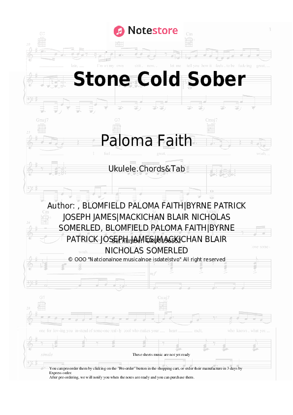 Stone Cold Sober - Paloma Faith Ukulele Sheet Music - Ukulele.Chords&Tab