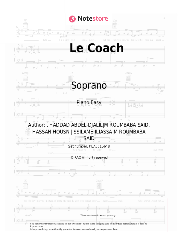 Le Coach - Soprano, Vincenzo Piano Sheet Music Easy - Piano.Easy