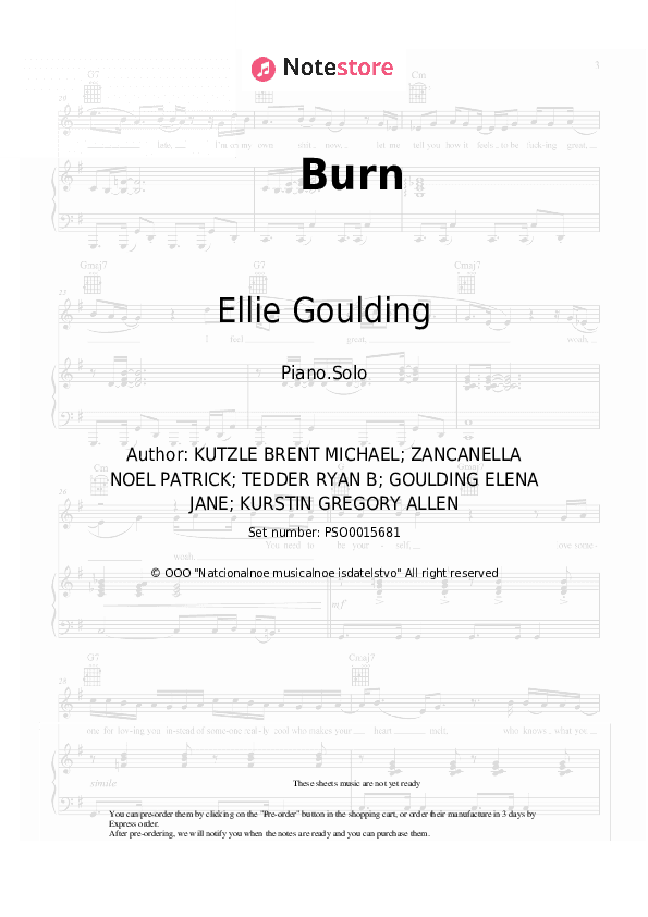 Burn - Ellie Goulding Piano Sheet Music - Piano.Solo