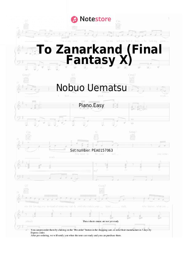 To Zanarkand (Final Fantasy X) - Nobuo Uematsu Piano Sheet Music Easy - Piano.Easy