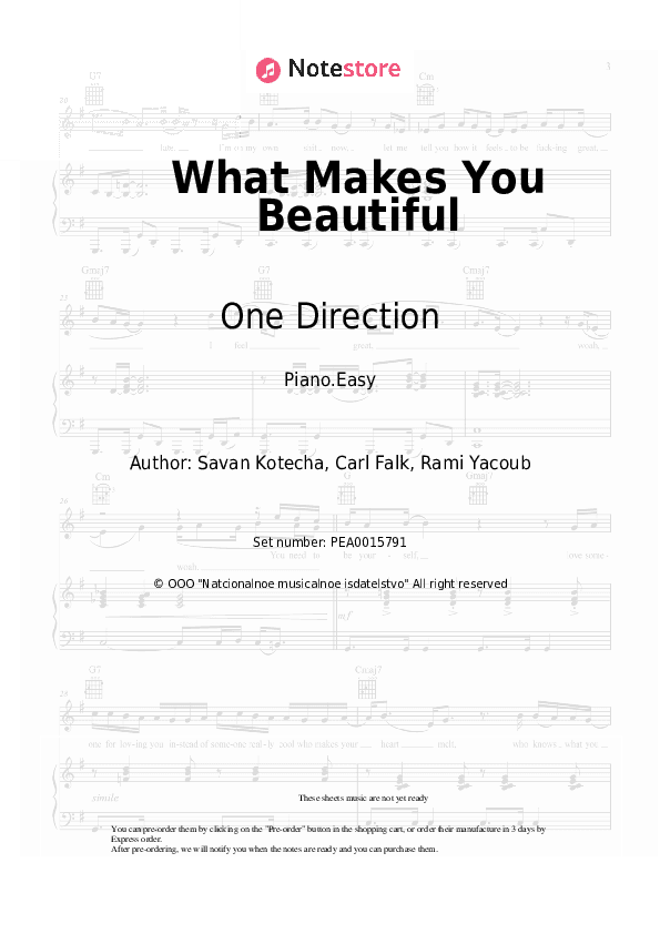 What Makes You Beautiful - One Direction Piano Sheet Music Easy - Piano.Easy