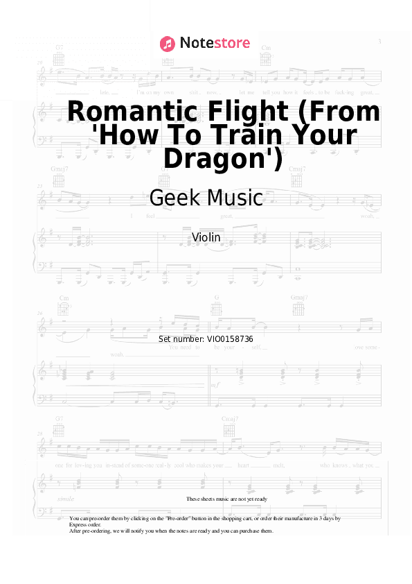 Romantic Flight (From 'How To Train Your Dragon') - Geek Music Violin Sheet Music - Violin