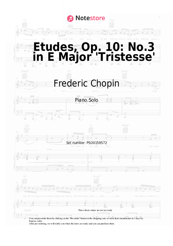 Etudes, Op. 10: No.3 in E Major 'Tristesse' - Frederic Chopin Piano Sheet Music - Piano.Solo