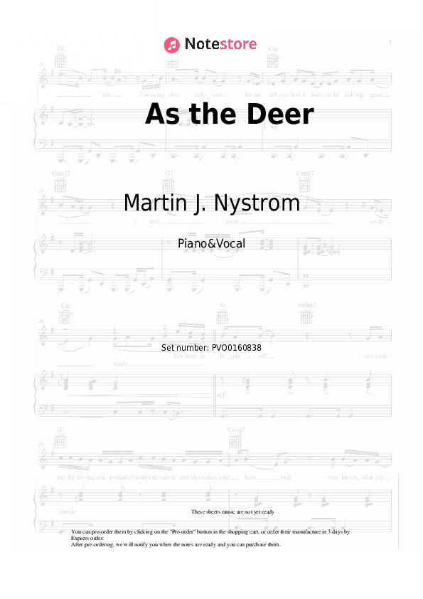 As the Deer - Martin J. Nystrom Piano Sheet Music with the Voice part - Piano&Vocal