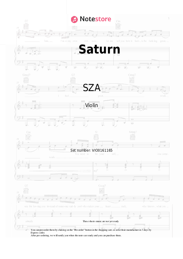 Saturn - SZA Violin Sheet Music - Violin