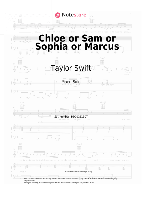 Chloe or Sam or Sophia or Marcus - Taylor Swift Piano Sheet Music - Piano.Solo