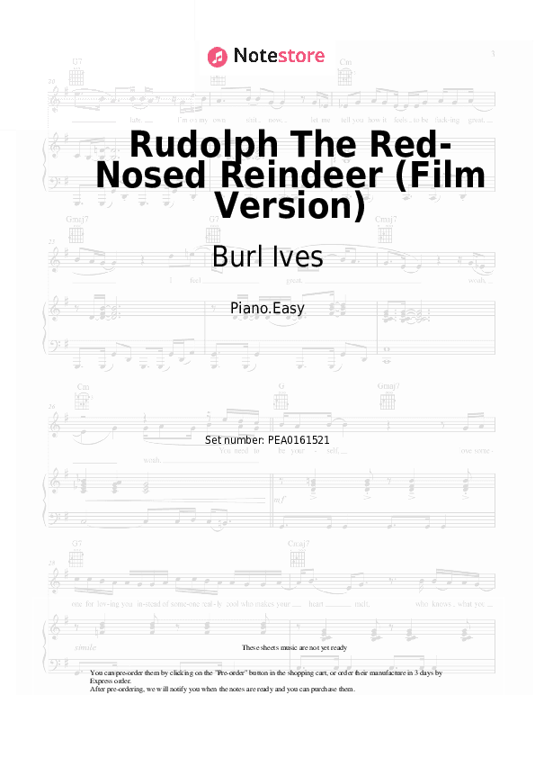 Rudolph The Red-Nosed Reindeer (Film Version) - Burl Ives Piano Sheet Music Easy - Piano.Easy