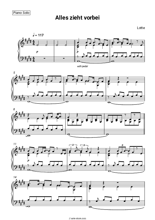 Alles zieht vorbei - LOTTE Piano Sheet Music - Piano.Solo