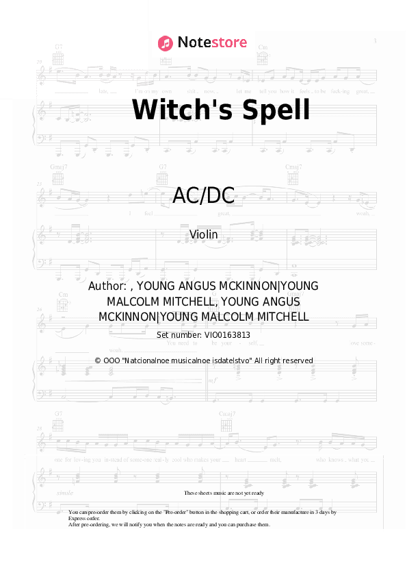 Witch's Spell - AC/DC Violin Sheet Music - Violin