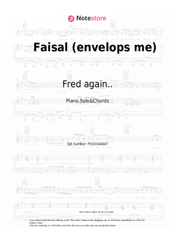 Faisal (envelops me) - Fred again.. Piano Sheet Music and Chords - Piano.Solo&Chords