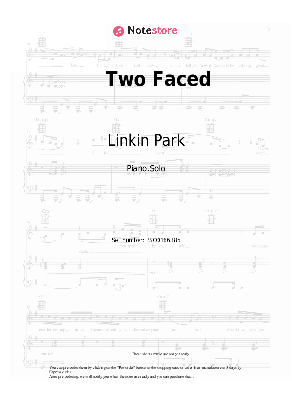 Two Faced - Linkin Park Piano Sheet Music - Piano.Solo