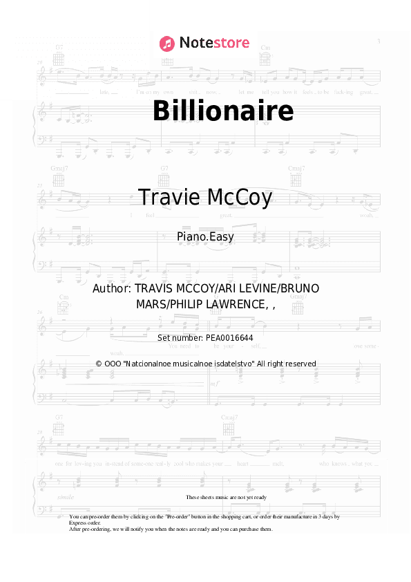 Billionaire - Travie McCoy, Bruno Mars Piano Sheet Music Easy - Piano.Easy