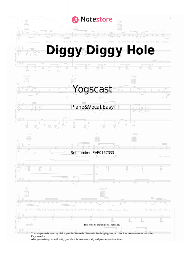 Diggy Diggy Hole - Yogscast Piano Sheet Music Easy and Vocal - Piano&Vocal.Easy
