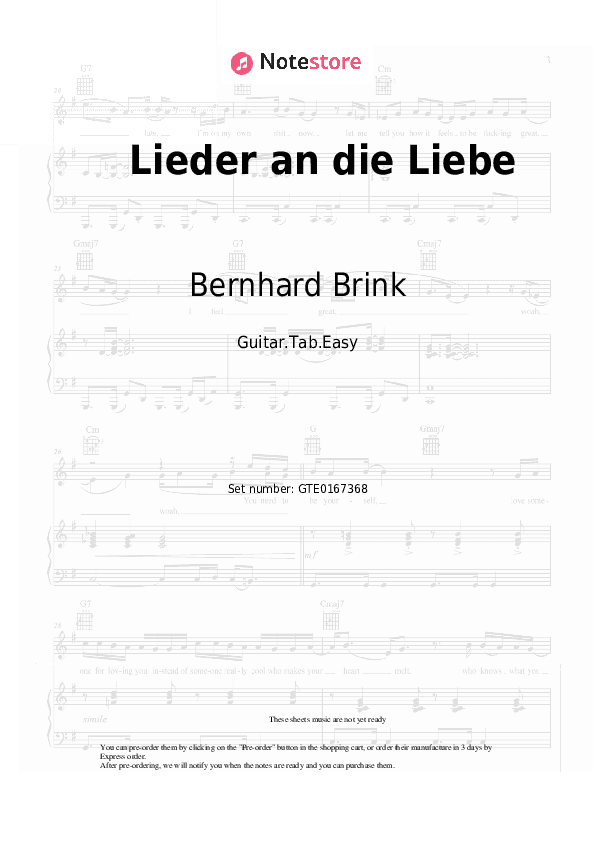 Lieder an die Liebe - Bernhard Brink Tabs Easy - Guitar.Tab.Easy