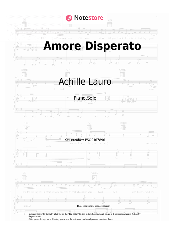 Amore Disperato - Achille Lauro Piano Sheet Music - Piano.Solo