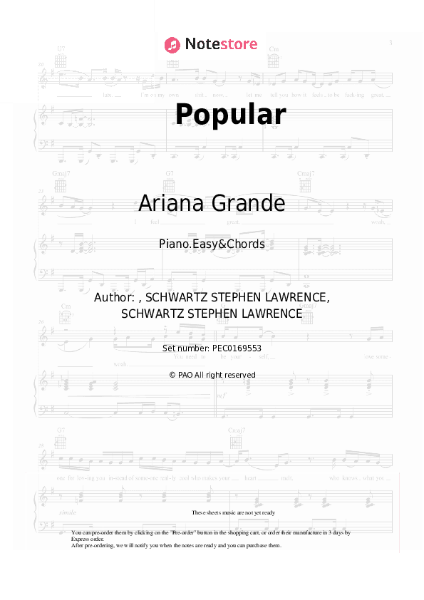 Popular (From 'Wicked') - Ariana Grande Sheet Music Easy and Chords - Piano.Easy&Chords